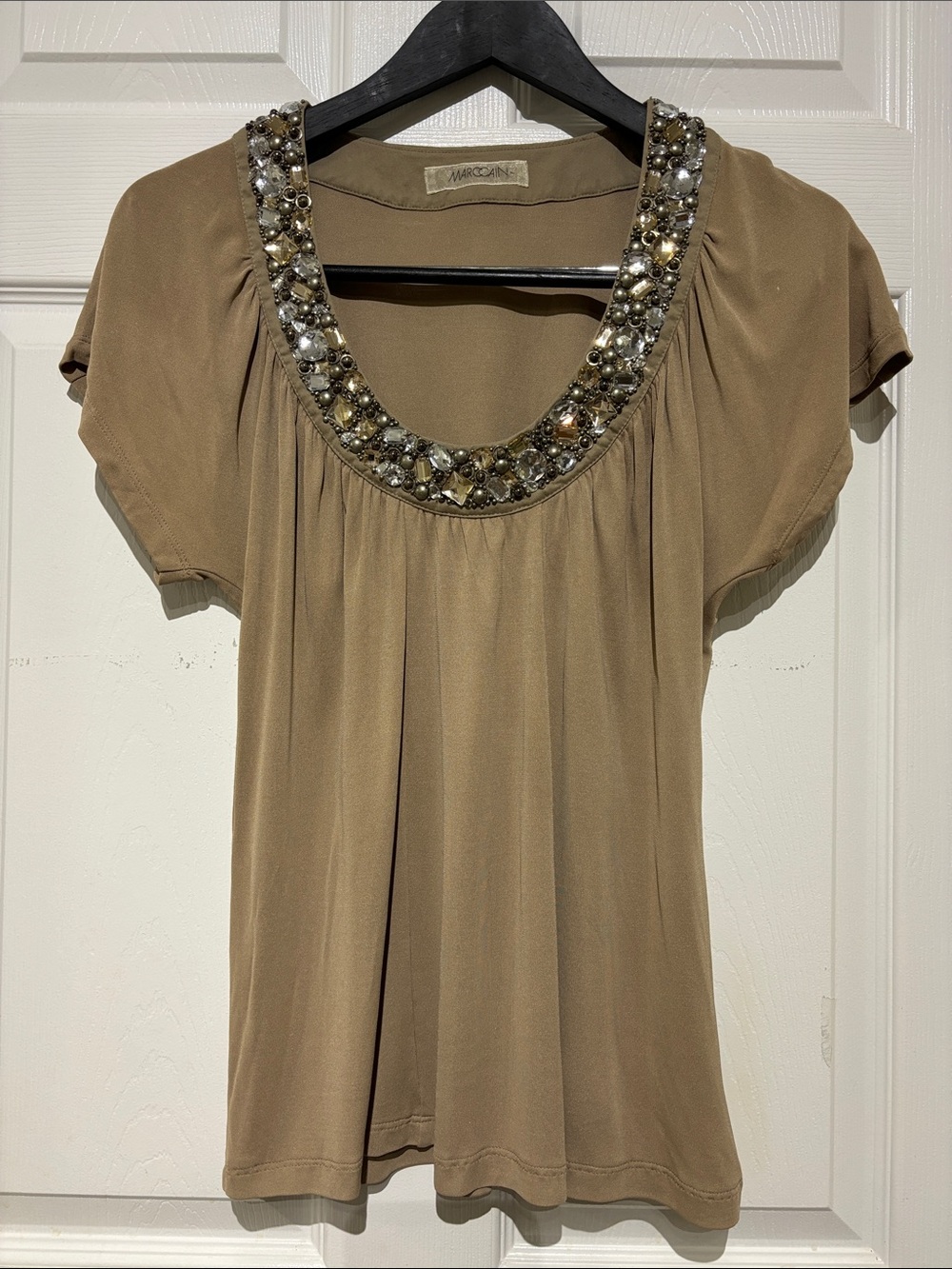 MarcCain Embellished Scoop Neck Women’s Top in Taupe